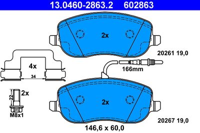 Комплект тормозных колодок, дисковый тормоз ATE 13.0460-2863.2 для LANCIA PHEDRA