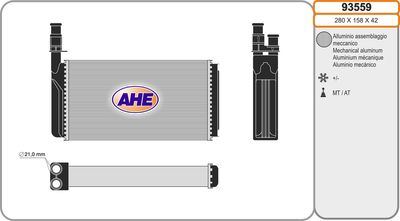 Теплообменник, отопление салона AHE 93559 для ALFA ROMEO 164