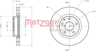 Тормозной диск METZGER 6110755 для MAZDA CX-3