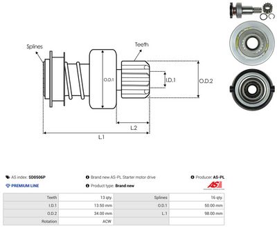 Volnoběžný převod, startér AS-PL SD0506P