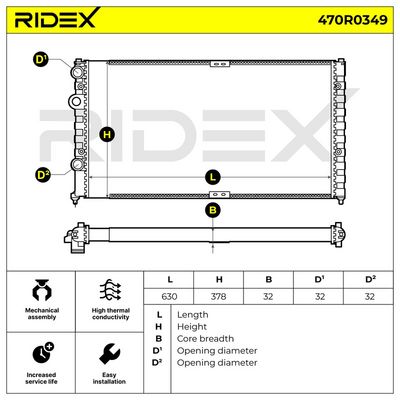 радиатор, охлаждане на двигателя RIDEX 470R0349