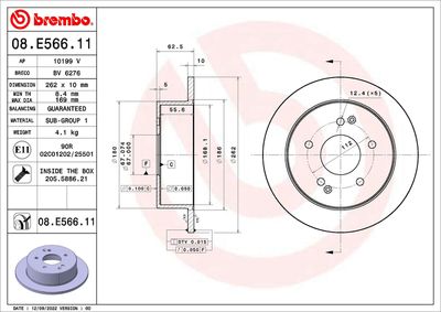 BREMBO 08.E566.11 Деталь для SSANGYONG KORANDO VAN 2.0 e-XDi BREMBO 08.E566.11 Деталь для SSANGYONG KORANDO VAN 2.0 e-XDi