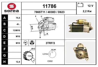 EAI 11786 Стартер для RENAULT LAGUNA I (B56_, 556_) 2.2 D (B56F/2)