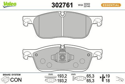 BREMSBELAGSATZ SCHEIBENBREMSE VALEO 302761
