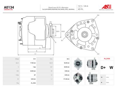 Generator AS-PL A0134 för OPEL, FIAT, DAF, FORD, …