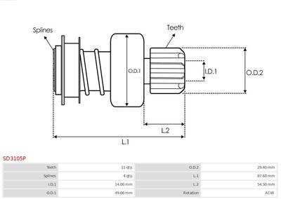 Freewheel Gear, starter SD3105P