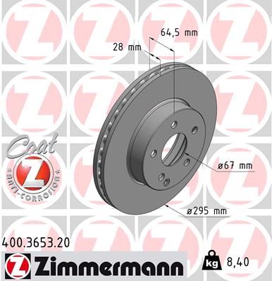 Тормозной диск ZIMMERMANN 400.3653.20 для MERCEDES-BENZ SLC