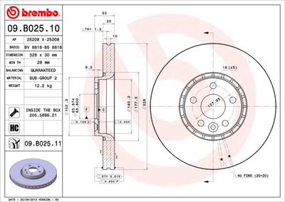 BREMBO 09.B025.11 Тормозные диски  для VOLVO XC60 (Вольво Xк60)
