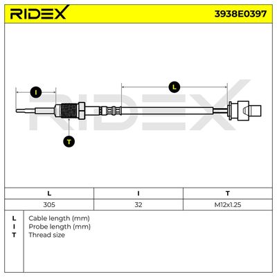 датчик, температура на изгорелите газове RIDEX 3938E0397