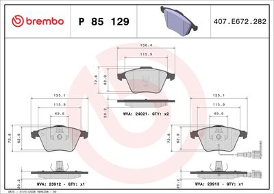 Sada brzdových destiček, kotoučová brzda BREMBO P 85 129