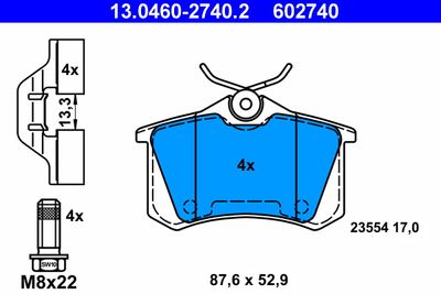 Комплект тормозных колодок, дисковый тормоз ATE 13.0460-2740.2 для RENAULT FLUENCE