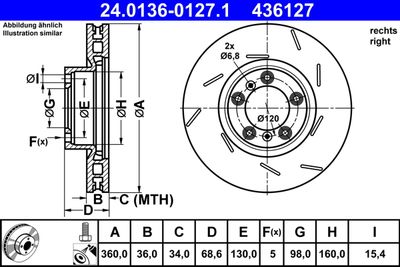 Тормозной диск ATE 24.0136-0127.1 для PORSCHE PANAMERA