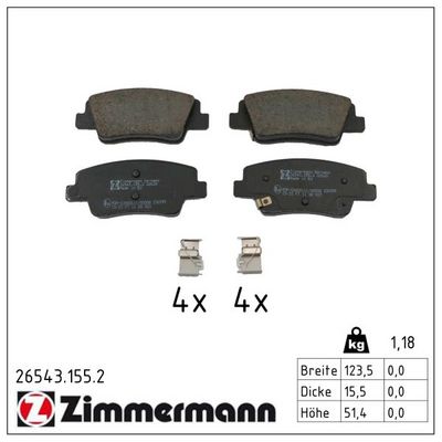 комплект спирачно феродо, дискови спирачки ZIMMERMANN 26543.155.2
