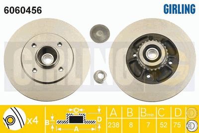 GIRLING 6060456 Тормозные диски для RENAULT CLIO II (BB_, CB_) 1.5 dCi (B/CB03) GIRLING 6060456 Тормозные диски для RENAULT CLIO II (BB_, CB_) 1.5 dCi (B/CB03)