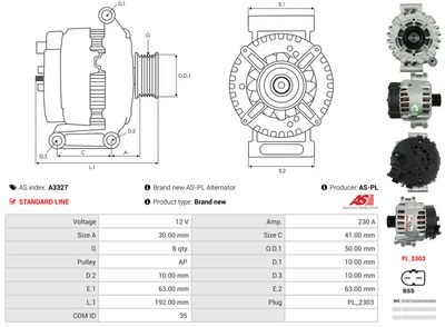 GENERATOR / ALTERNATOR AS-PL A3327 4