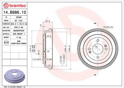 BREMSTROMMEL BREMBO 14B98610 1