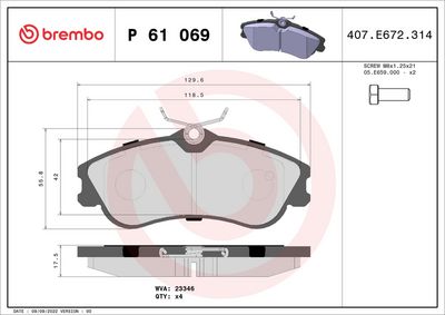 Комплект тормозных колодок, дисковый тормоз P 61 069