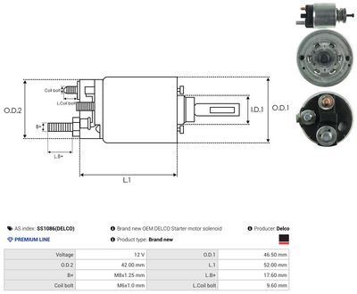 Elektromagnetický spínač, štartér AS-PL SS1086(DELCO)