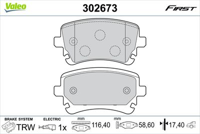 Комплект тормозных колодок, дисковый тормоз 302673