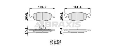 Комплект тормозных колодок, дисковый тормоз BRAXIS AA0242 для FIAT DOBLO