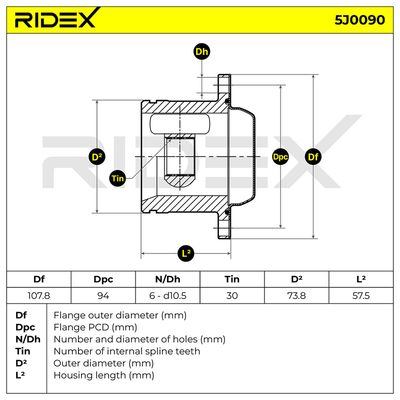 каре комплект, полуоска RIDEX 5J0090