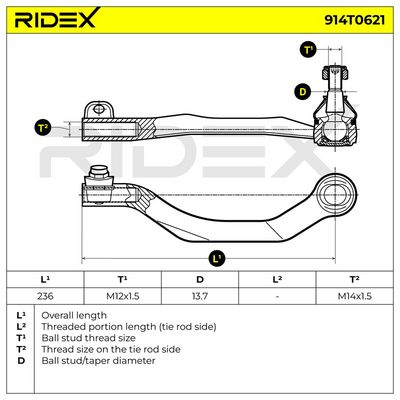 накрайник на напречна кормилна щанга RIDEX 914T0621