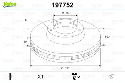 Тормозной диск VALEO 197752 для HYUNDAI GENESIS