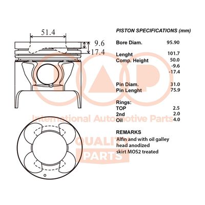 Поршень IAP QUALITY PARTS 100-09119 для OPEL MONTEREY