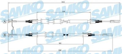 Тросик, cтояночный тормоз SAMKO C0585B для OPEL CALIBRA