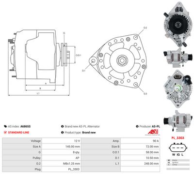 GENERATOR / ALTERNATOR AS-PL A6865S 4