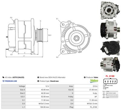 Alternátor AS-PL A3751(VALEO)