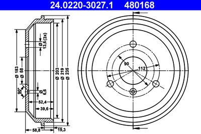 ATE 24.0220-3027.1 Тормозной барабан  для SMART FORTWO (Смарт Фортwо)