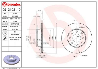 Тормозной диск BREMBO 09.3102.10 для HONDA INSIGHT