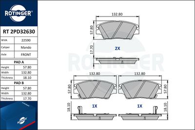 комплект спирачно феродо, дискови спирачки ROTINGER