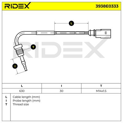 датчик, температура на изгорелите газове RIDEX 3938E0333