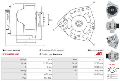 GENERATOR / ALTERNATOR AS-PL A6920S 4