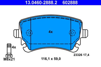 Комплект тормозных колодок, дисковый тормоз ATE 13.0460-2888.2 для BENTLEY CONTINENTAL