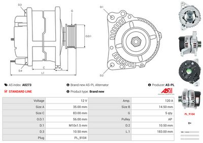 GENERATOR / ALTERNATOR AS-PL A0273 4