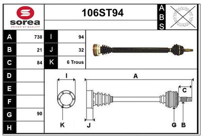STARTCAR 106ST94 Сальник полуоси  для RENAULT CLIO I (B/C57_, 5/357_) 1.4 (B/C57T, B/C57Y)