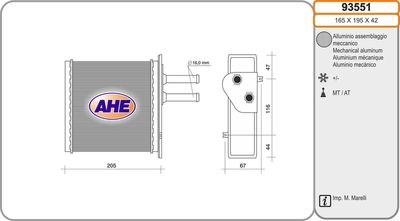 AHE 93551 Радиатор печки  для FIAT BARCHETTA (Фиат Барчетта)