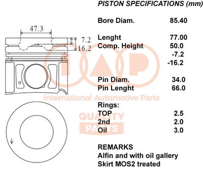 Поршень IAP QUALITY PARTS 100-07006 для HYUNDAI GRAND SANTA FE