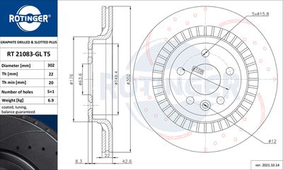 спирачен диск ROTINGER RT 21083-GL T5