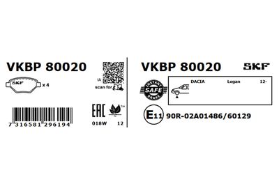 Brake Pad Set, disc brake VKBP 80020