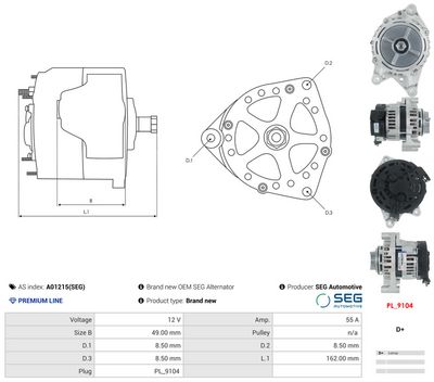 GENERATOR / ALTERNATOR AS-PL A01215SEG 4