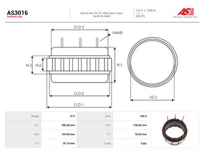 Stator, generator AS-PL AS3016 för VW