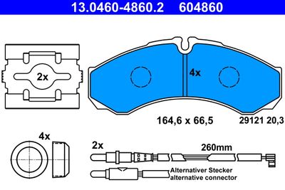 Комплект тормозных колодок, дисковый тормоз ATE 13.0460-4860.2 для RENAULT TRUCKS MASCOTT