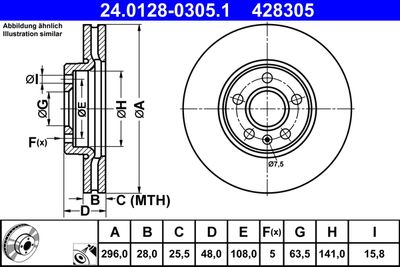 Тормозной диск ATE 24.0128-0305.1 для VOLVO S60