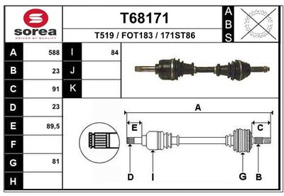 EAI T68171 Полуось в сборе  для FORD ESCORT IV Кабриолет (ALF) 1.4