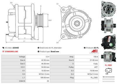 GENERATOR / ALTERNATOR AS-PL A3344S 4