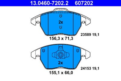 Комплект тормозных колодок, дисковый тормоз ATE 13.0460-7202.2 для PEUGEOT RCZ